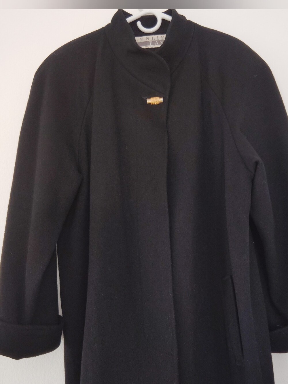 Vintage Leslie Fay Black Wool Opera Swing Coat Union Made ILGWU 16 / M L